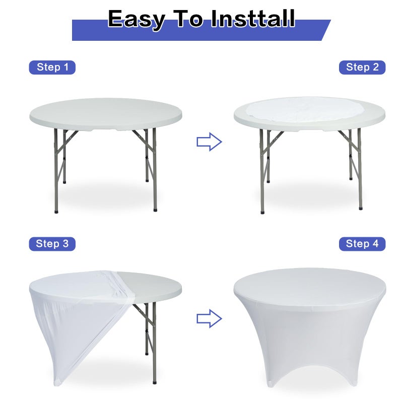 GFCC 4 Foot (48") Table White Round Stretch Tablecloth Spandex Fitted Stretchable Elastic Tablecloth - Image 5